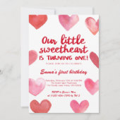 Invitation Fille de premier anniversaire Saint-Valentin rose (Devant)