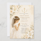 Invitation Fille de première communion florale (Devant)