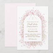 Invitation fille de première communion rose blanc (Devant / Derrière)
