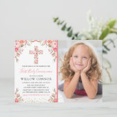 Invitation Fille de première communion sainte Croix florale P (Debout devant)