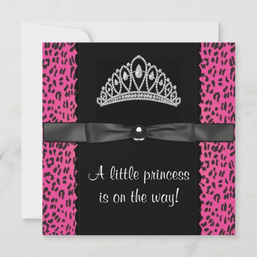 Invitation Fille de princesse léopard rose chaud Baby Shower (Devant)