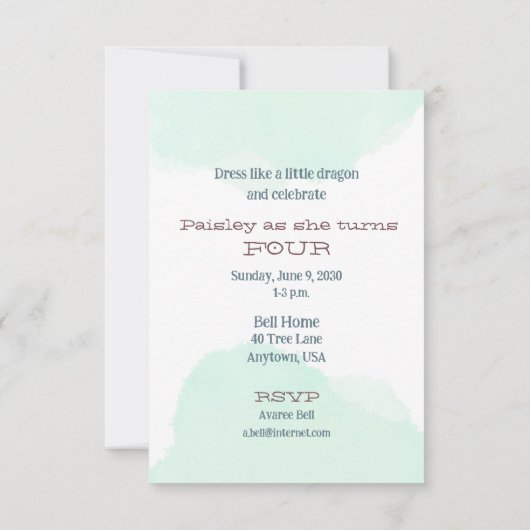 Invitation Fille de quatre ans dragon (Dos)