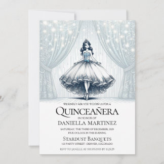 Invitation Fille de Quinceañera bleue