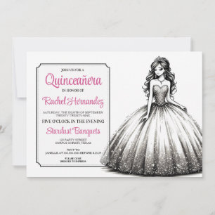 Invitation Fille de Quinceañera noir et blanc