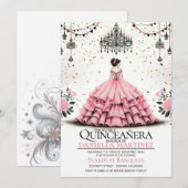 Invitation Fille de Quinceañera rose (Devant / Derrière)