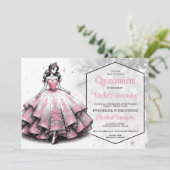 Invitation Fille de Quinceañera rose et argent (Debout devant)
