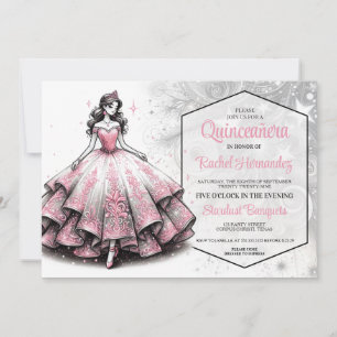 Invitation Fille de Quinceañera rose et argent