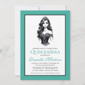 Invitation Fille de Quinceañera sarcelle (Devant)