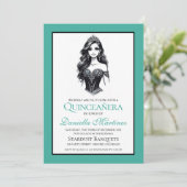 Invitation Fille de Quinceañera sarcelle (Debout devant)