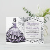 Invitation Fille de Quinceañera violette et argentée (Debout devant)