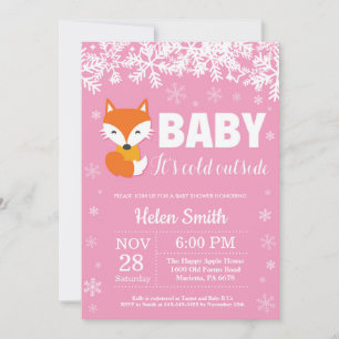 Invitation Fille de renard d'hiver Baby Shower Flocon de neig