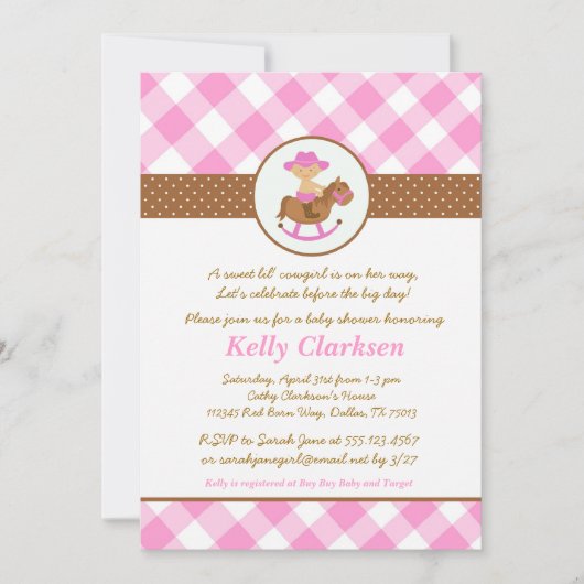 Invitation Fille de rose d'invitation de baby shower de (Devant)