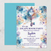 Invitation Fille de salle d'évasion violet et bleu (Devant / Derrière)