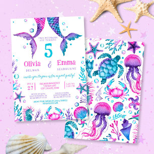 Invitation Fille de sirène amis fête d'anniversaire conjointe