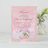 Invitation Fille de sirène couchant perles roses coquille (Debout devant)