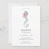 Invitation Fille de sirène rose florale fête d'anniversaire (Devant)