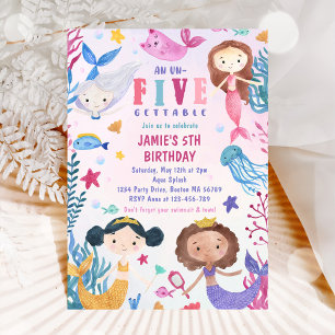 Invitation Fille de sirène sous la mer 5e fête d'anniversaire