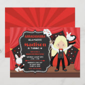 Invitation Fille de spectacle de magie Magicienne Fête d'anni (Devant / Derrière)
