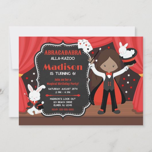 Invitation Fille de spectacle de magie Magicienne Fête d'anni (Devant)