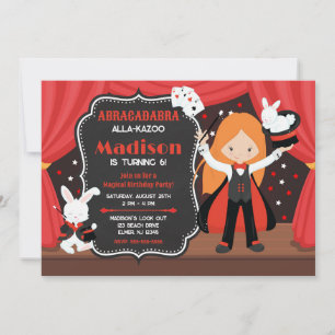 Invitation Fille de spectacle de magie Magicienne Fête d'anni