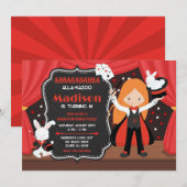 Invitation Fille de spectacle de magie Magicienne Fête d'anni (Devant / Derrière)