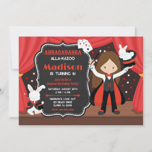 Invitation Fille de spectacle de magie Magicienne Fête d'anni