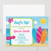 Invitation Fille de surfer d'invitation de baby shower de (Devant / Derrière)