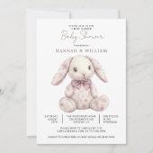 Invitation Fille de toile rose lapin bunny shower de bébé (Devant)
