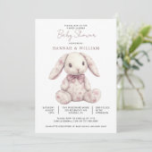 Invitation Fille de toile rose lapin bunny shower de bébé (Debout devant)