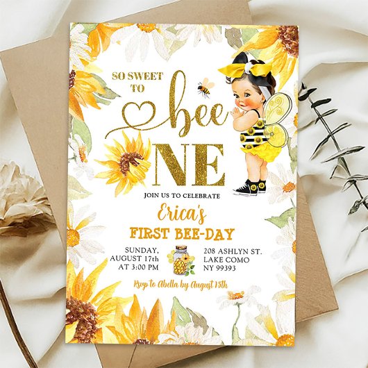Invitation Fille de tournesol Daisy premier anniversaire de j