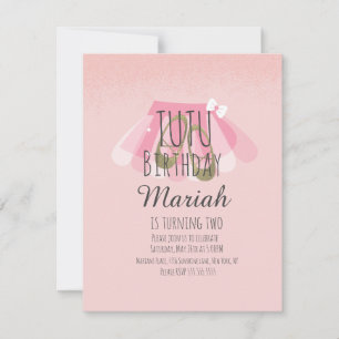 Invitation Fille de Tutu Anniversaire Rose Faux Paillettes Ba