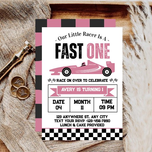 Invitation Fille de voiture de course Fast One Fête d'anniver