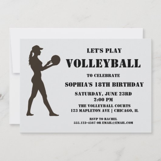 Invitation Fille de volley-ball Anniversaire, Joueur de volle (Devant)