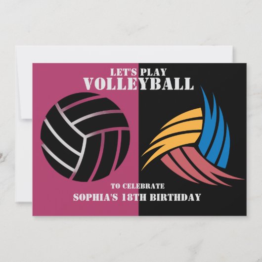 Invitation Fille de volley-ball Anniversaire, Joueur de volle (Devant)