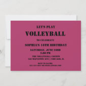 Invitation Fille de volley-ball Anniversaire, Joueur de volle (Dos)