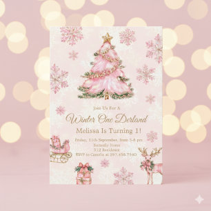 Invitation Fille de Winter Onederland 1er anniversaire Flocon