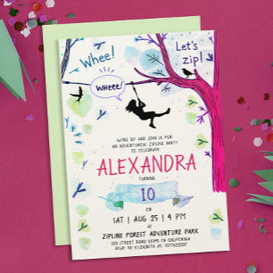 Invitation Fille de Ziplining de Couleur Amusante Anniversair