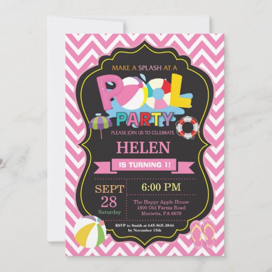 Invitation Fille d'éclaboussure de Splish d'été d'invitation (Devant)