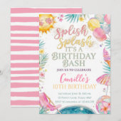 Invitation Fille d'éclaboussure Splash d'été Anniversaire (Devant / Derrière)