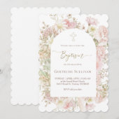 Invitation fille d'élégant bouquet Baptême (Devant / Derrière)
