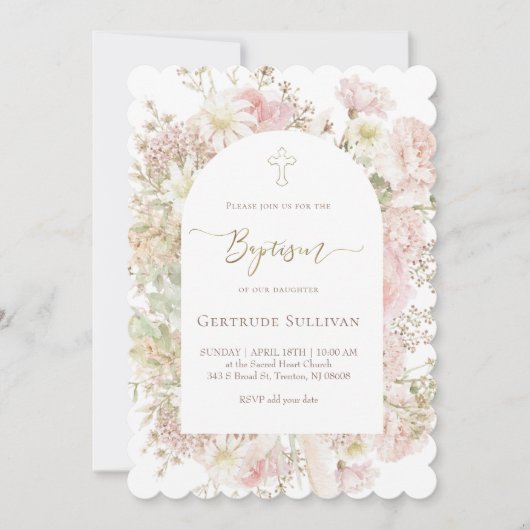 Invitation fille d'élégant bouquet Baptême (Devant)