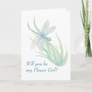 Invitation Fille des Fleurs Libellule Bleu Vert Aq