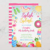 Invitation Fille d'été Splish Splash Anniversaire (Devant / Derrière)
