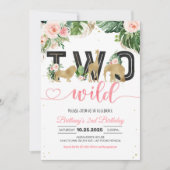 Invitation Fille deux animaux sauvages Safari Anniversaire (Devant)