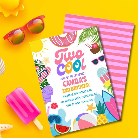 Invitation Fille Deux Cool Pool Party Beach 2e anniversaire