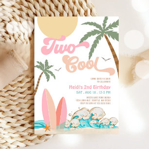 Invitation Fille DEUX Cool Surf 2e anniversaire Beach Party