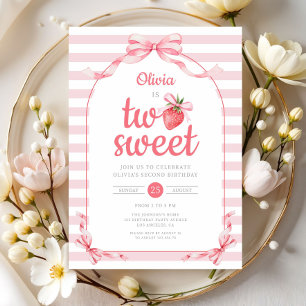 Invitation Fille Deux Douce Fraise 2ème Anniversaire