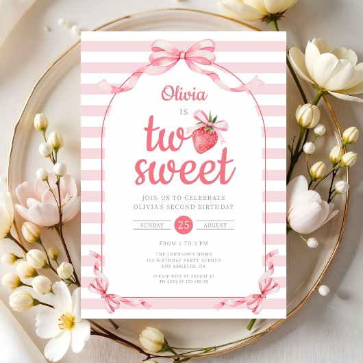 Invitation Fille Deux Douce Fraise 2ème Anniversaire