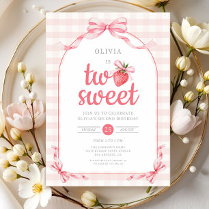 Invitation Fille Deux Douce Fraise 2ème Anniversaire