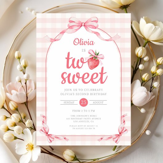 Invitation Fille Deux Douce Fraise 2ème Anniversaire